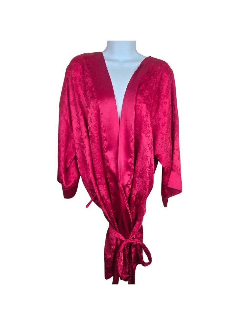 Vintage 90s Pink Floral Satin Kimono Robe Belted Womens M